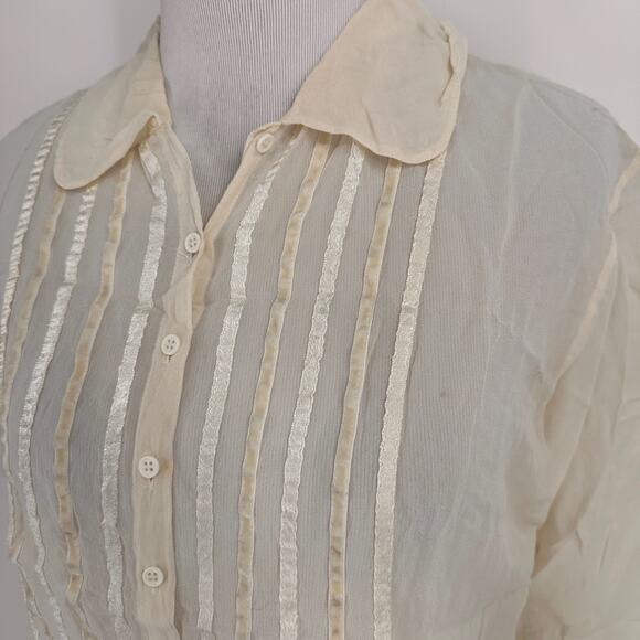 Anthro Tapemeasure Cream Sheer Silk Button Up Blouse Size 10 - Picture 6 of 6